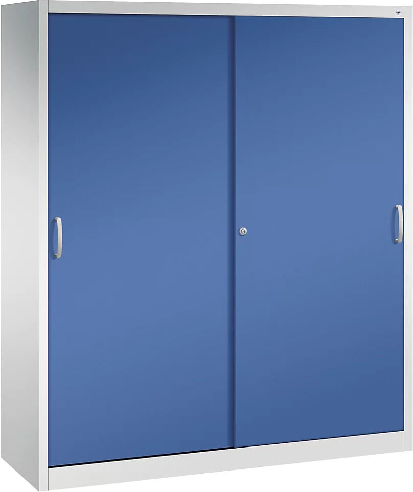 C+P Armario de puertas correderas ACURADO, 6 baldas, 2 compartimento bajo llave, H x A x P 1950 x 1600 x 500 mm, gris luminoso / azul genciana