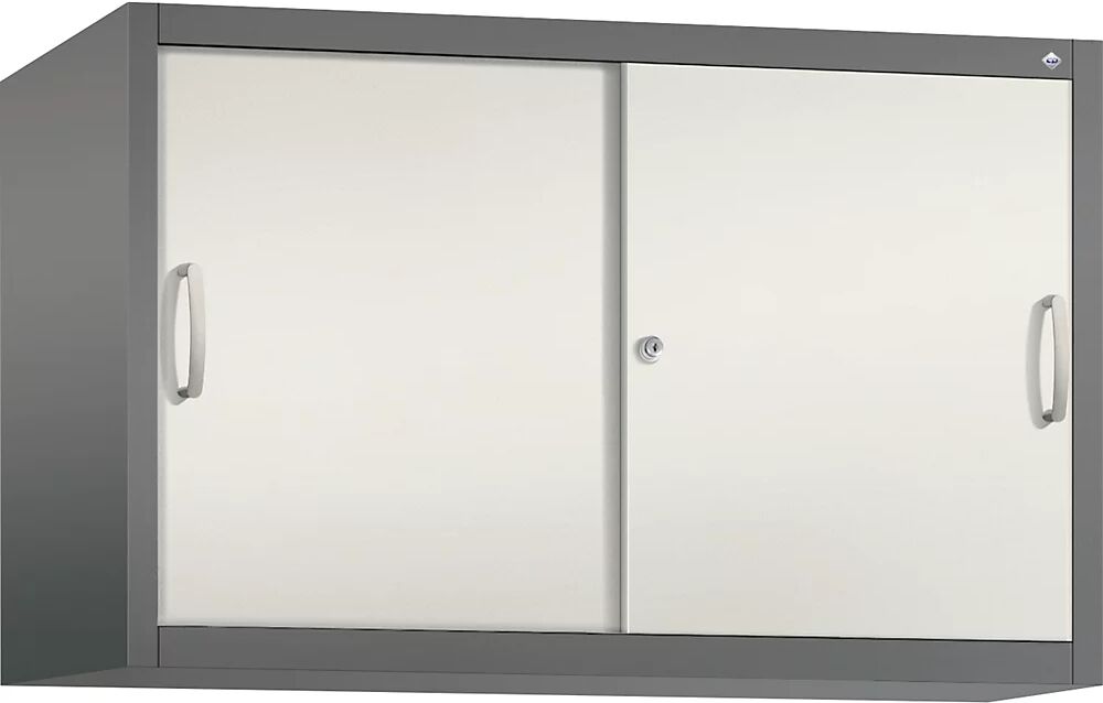 C+P Altillo con puertas correderas ACURADO, 1 balda, H x A x P 790 x 1200 x 500 mm, gris volcánico / blanco perla