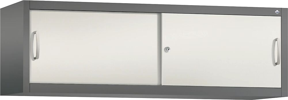 C+P Altillo con puertas correderas ACURADO, H x A x P 500 x 1600 x 400 mm, gris volcánico / blanco perla