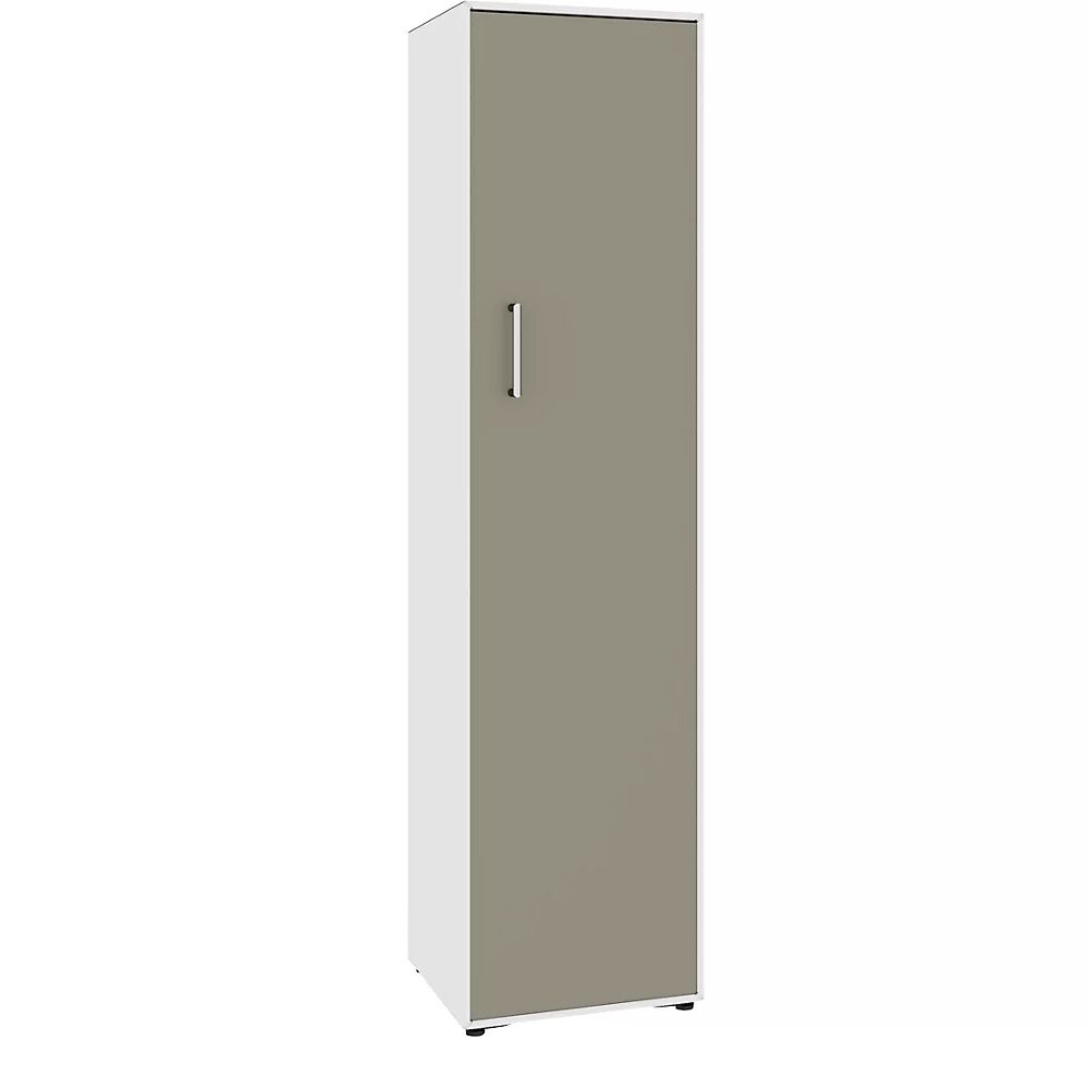 mauser Armario de puertas batientes, 1 puerta, cierre a la derecha, 4 compartimentos, blanco puro / gris beige