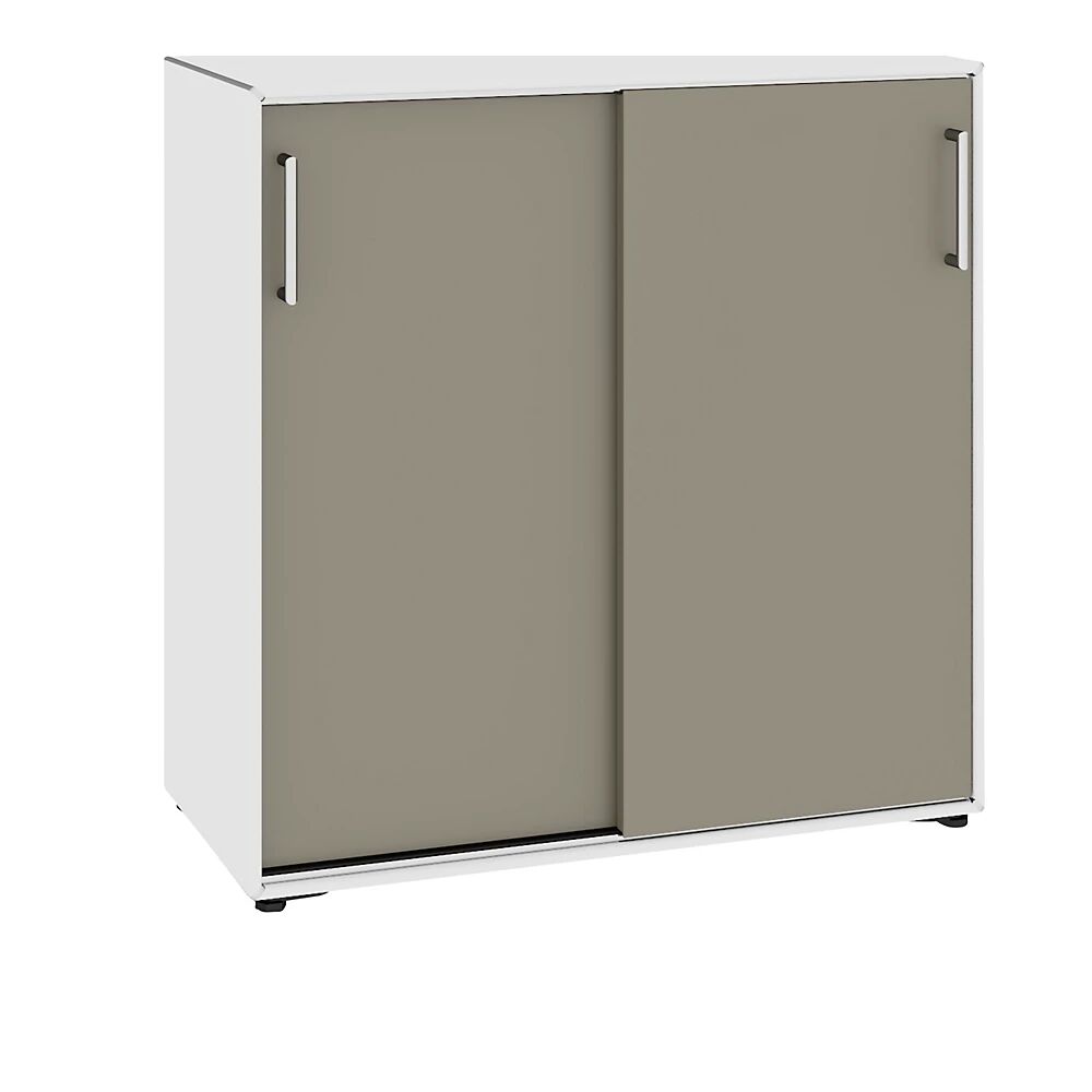 mauser Armario de puertas correderas, 4 compartimentos, 770 mm de anchura, blanco puro / gris beige