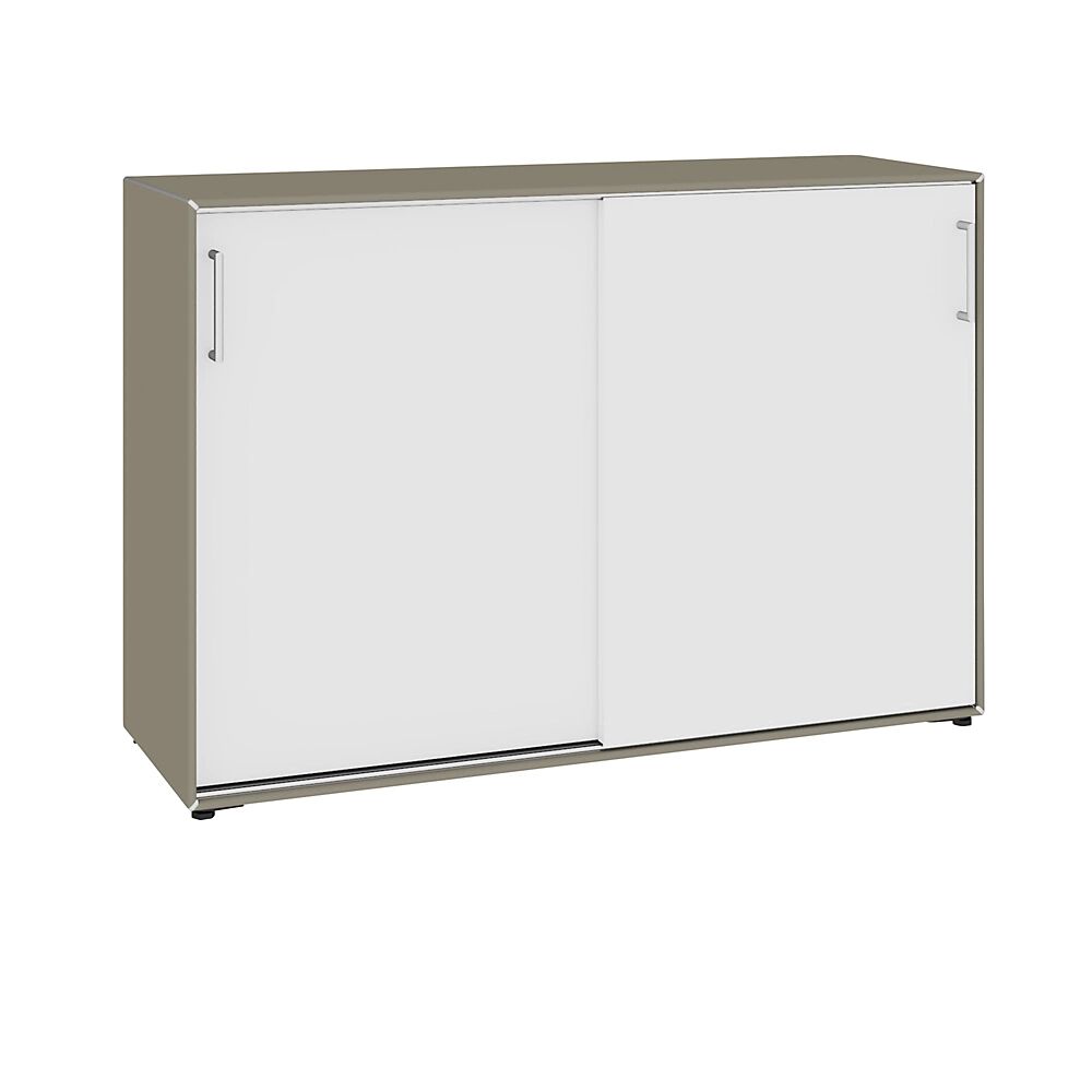 mauser Armario de puertas correderas, 4 compartimentos, 1155 mm de anchura, gris beige / blanco puro