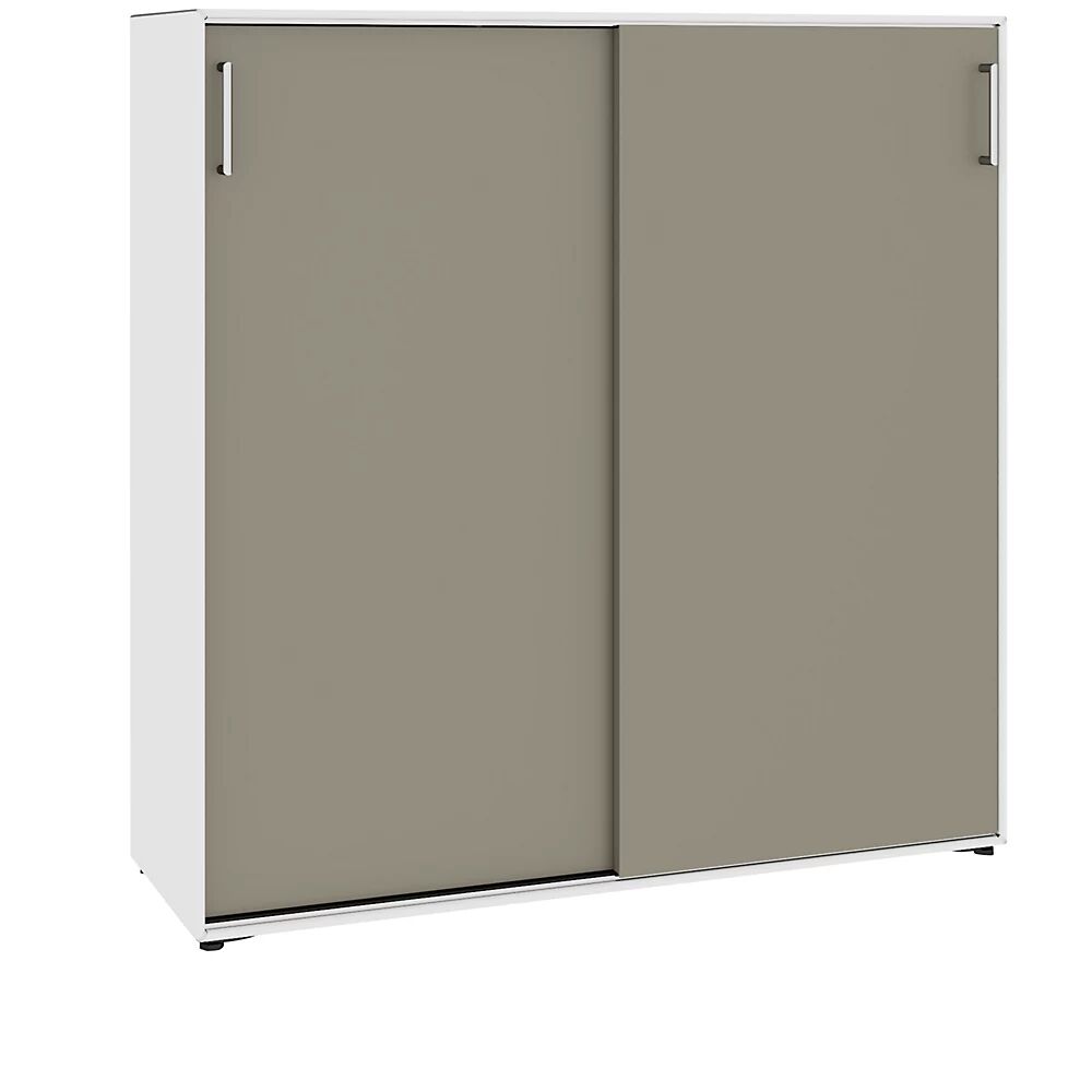 mauser Armario de puertas correderas, 6 compartimentos, 1155 mm de anchura, blanco puro / gris beige