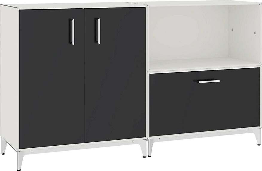 mauser Mueble bajo, puertas batientes, 1 cajón, 1 compartimento, blanco señal / negro intenso