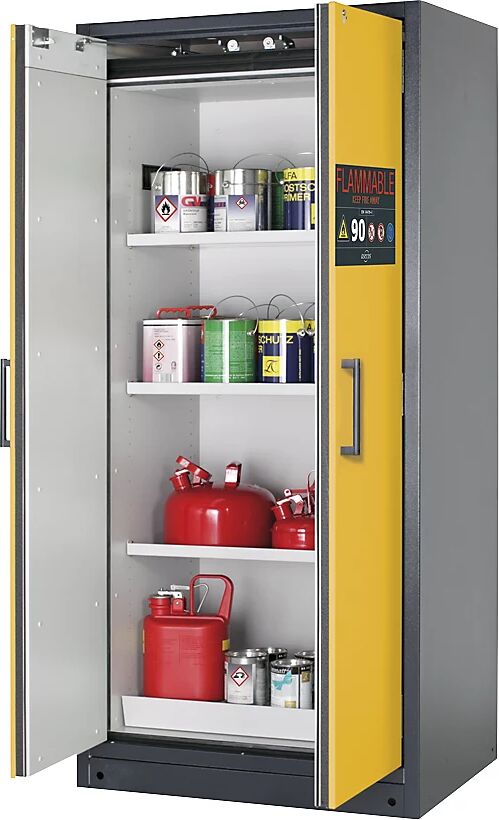 asecos Armario resistente al fuego para sustancias peligrosas FM/UL/ULC/tipo 90, 2 puertas, H x A x P 1953 x 893 x 615 mm, gris/amarillo