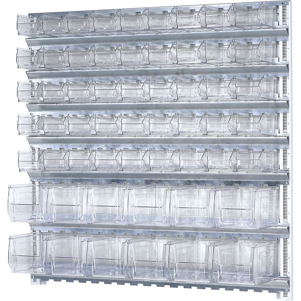 mauser Sistema de estanterías modulares con cajas visualizables, 7 guías, 57 cajas, H x A 1000 x 1010 mm