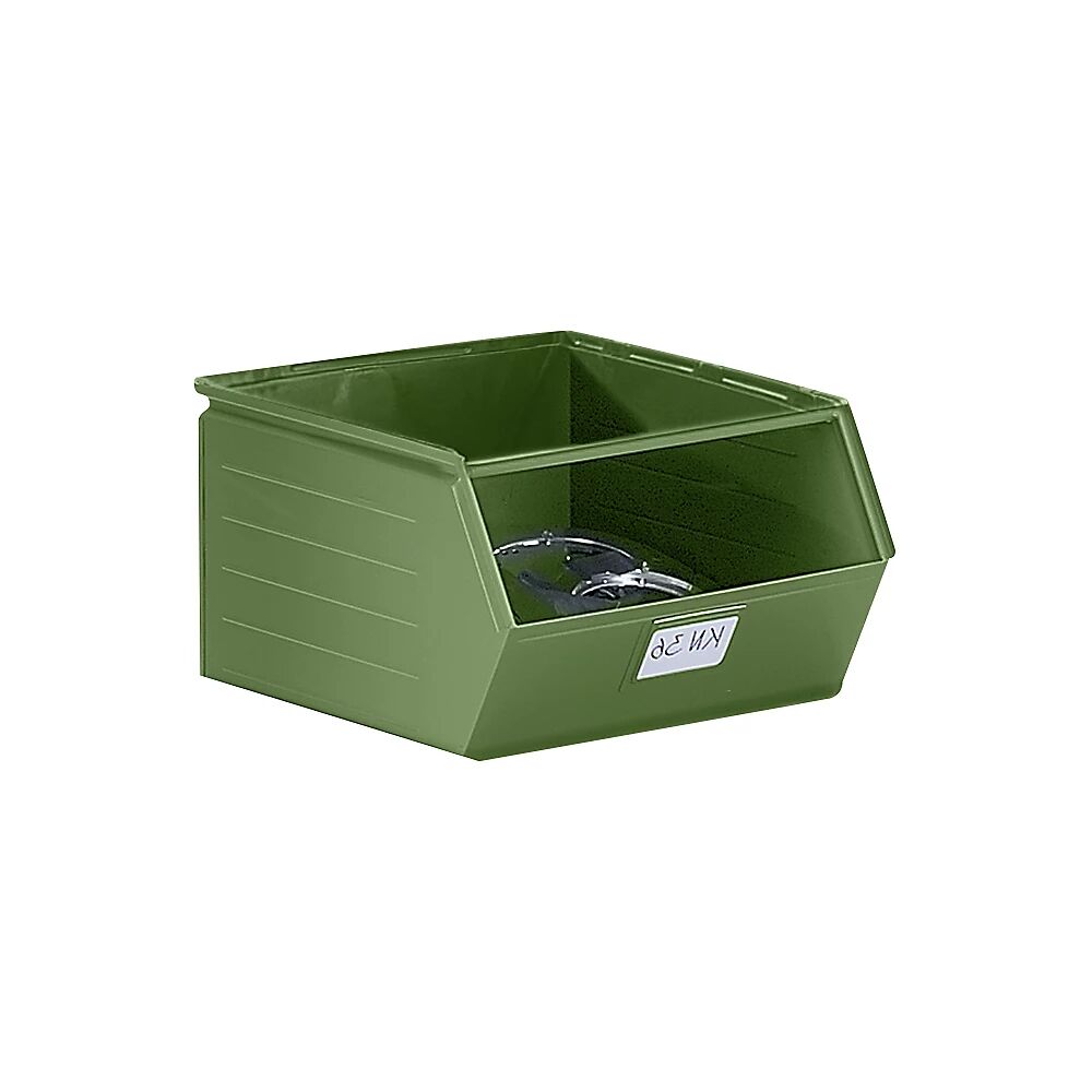 kaiserkraft Caja visualizable de chapa de acero, L x A x H 544 x 460 x 300 mm, con barra portante, verde reseda, a partir de 10 unid.