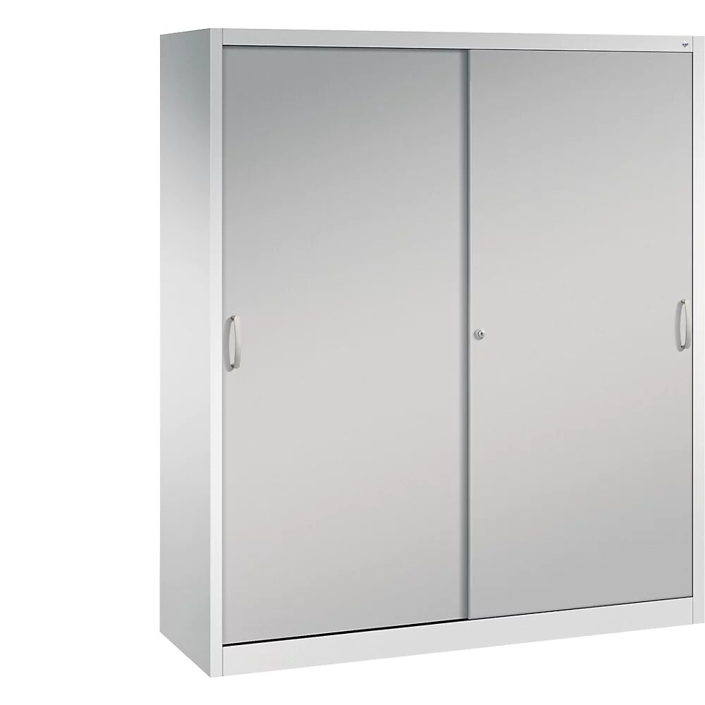 C+P Armario de puertas correderas ACURADO, 6 baldas, 2 compartimento bajo llave, H x A x P 1950 x 1600 x 500 mm, gris luminoso / aluminio blanco