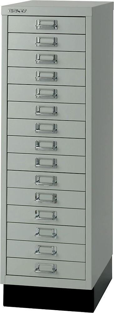 BISLEY Serie 39 MultiDrawer™, con zócalo, DIN A4, 15 cajones, gris luminoso, negro