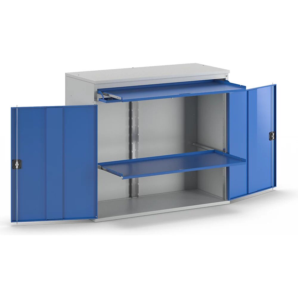 RAU Estación de trabajo para ordenador, cuerpo del armario con 1 balda extraíble, anchura 1100 mm, gris luminoso / azul genciana