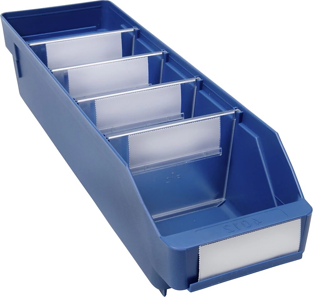 STEMO Caja para estanterías de polipropileno a prueba de golpes, azul, L x A x H 400 x 118 x 95 mm, UE 30 unidades