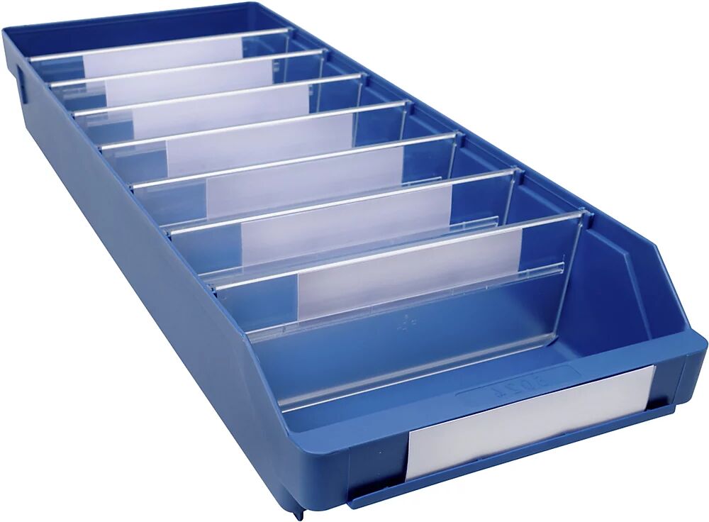 STEMO Caja para estanterías de polipropileno a prueba de golpes, azul, L x A x H 600 x 240 x 95 mm, UE 15 unidades