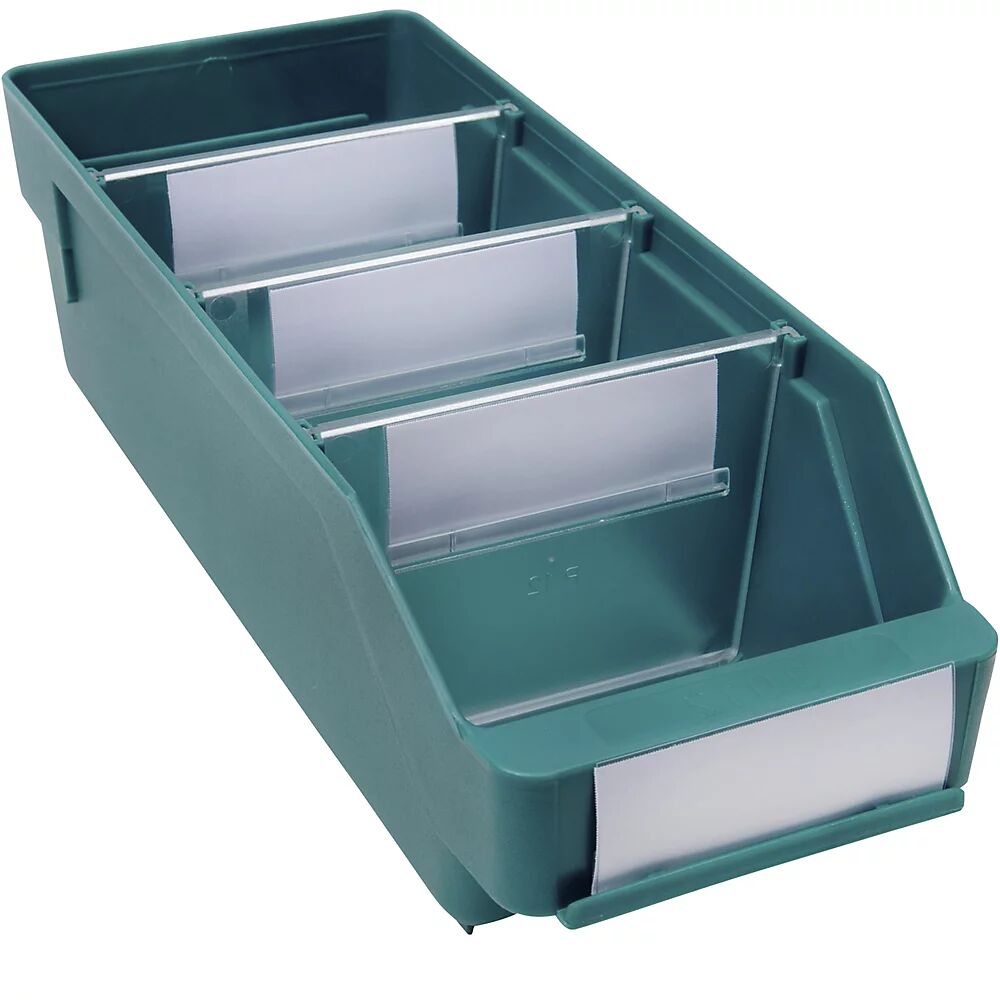 STEMO Caja para estanterías de polipropileno a prueba de golpes, verde, L x A x H 300 x 118 x 95 mm, UE 30 unidades