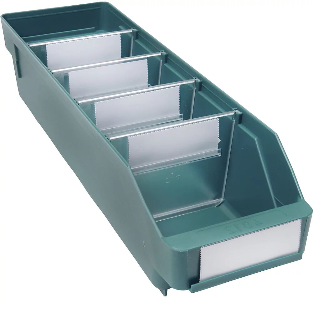 STEMO Caja para estanterías de polipropileno a prueba de golpes, verde, L x A x H 400 x 118 x 95 mm, UE 30 unidades