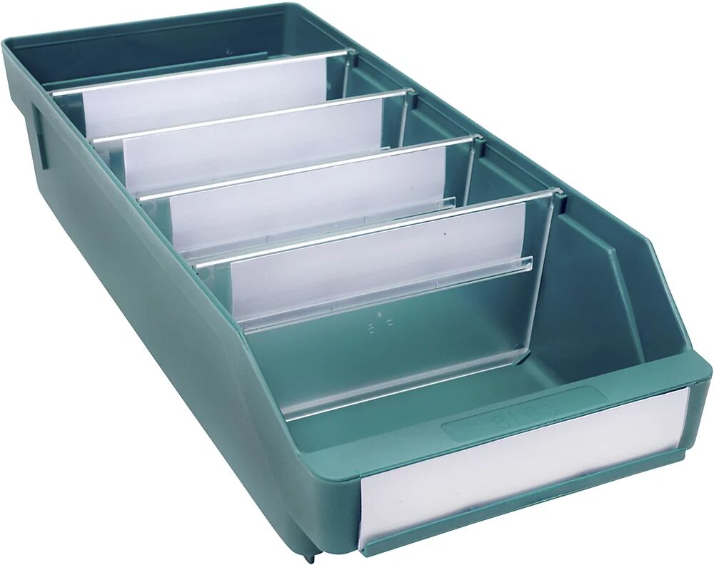 STEMO Caja para estanterías de polipropileno a prueba de golpes, verde, L x A x H 400 x 180 x 95 mm, UE 20 unidades