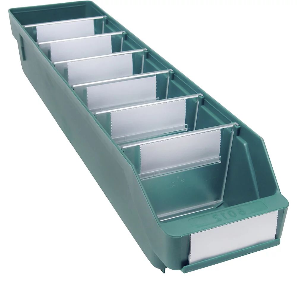 STEMO Caja para estanterías de polipropileno a prueba de golpes, verde, L x A x H 500 x 118 x 95 mm, UE 30 unidades