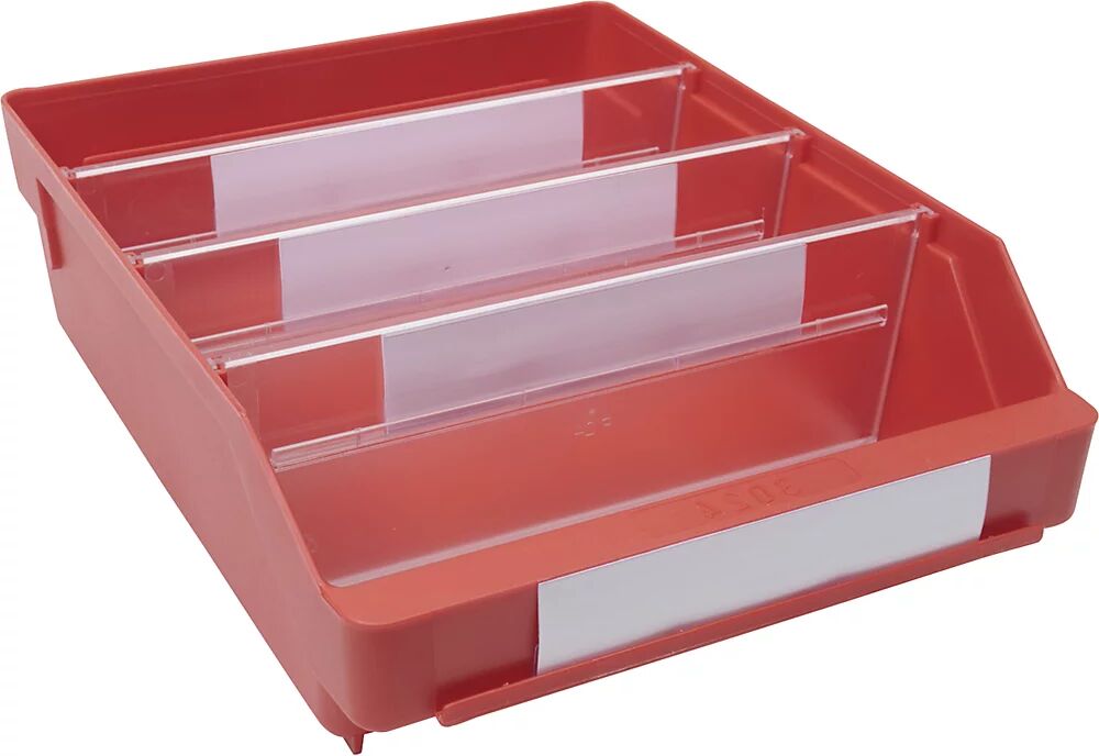 STEMO Caja para estanterías de polipropileno a prueba de golpes, rojo, L x A x H 300 x 240 x 95 mm, UE 15 unidades