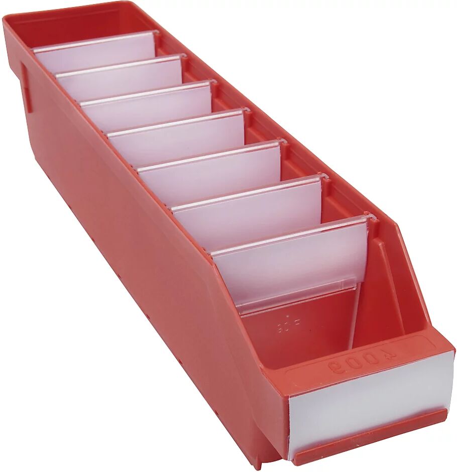 STEMO Caja para estanterías de polipropileno a prueba de golpes, rojo, L x A x H 400 x 90 x 95 mm, UE 40 unidades