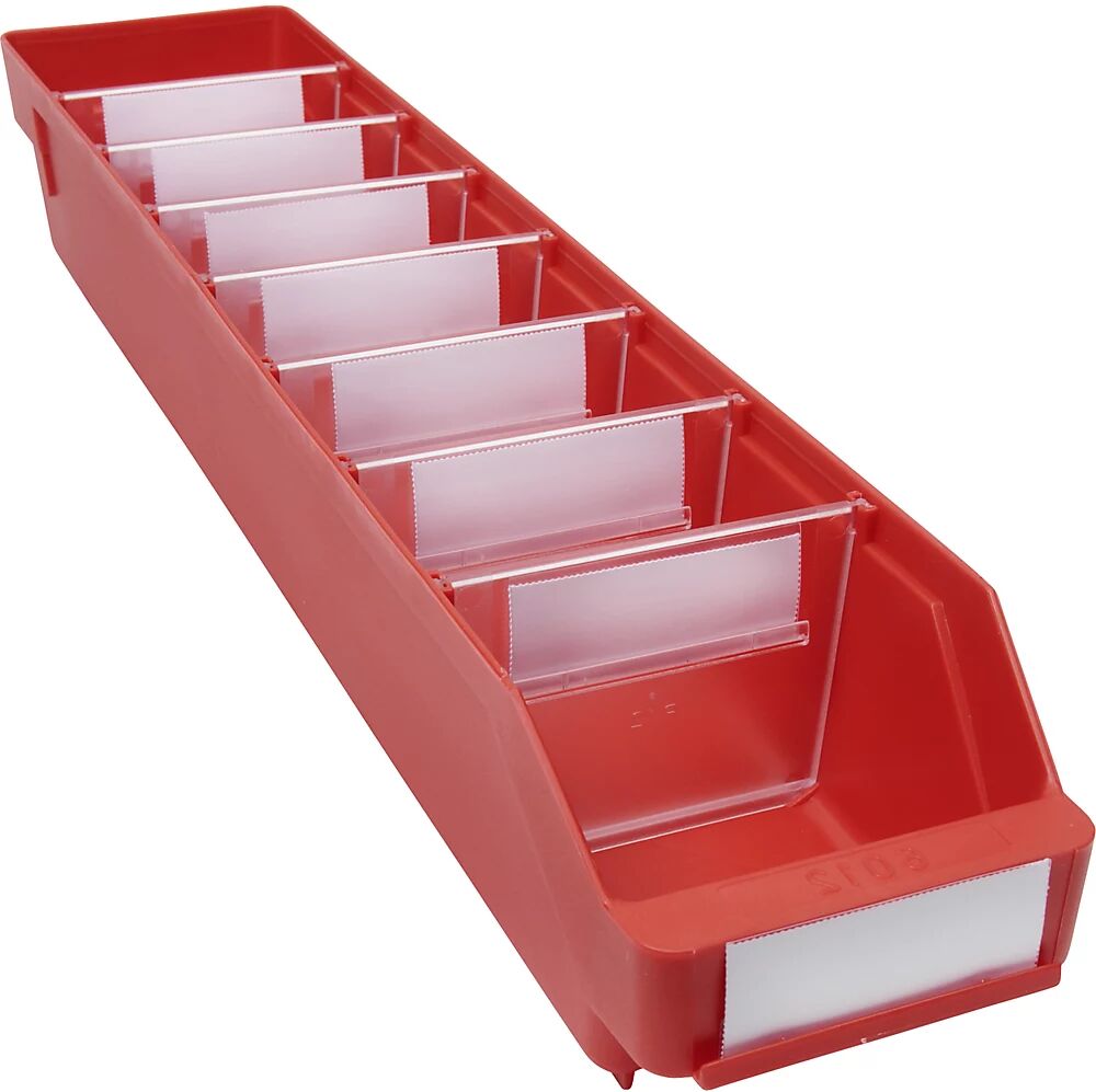 STEMO Caja para estanterías de polipropileno a prueba de golpes, rojo, L x A x H 600 x 118 x 95 mm, UE 30 unidades