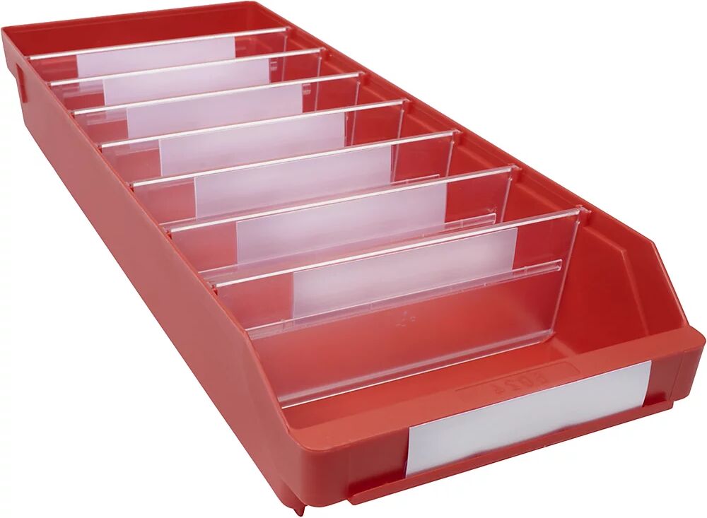 STEMO Caja para estanterías de polipropileno a prueba de golpes, rojo, L x A x H 600 x 240 x 95 mm, UE 15 unidades