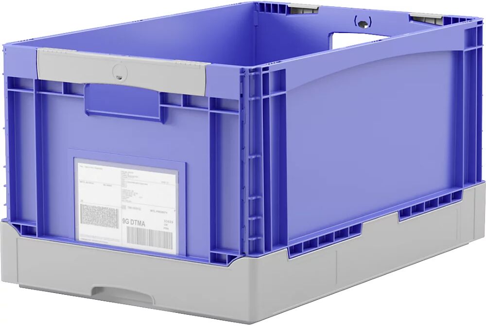 BITO Caja plegable EQ, con ranuras a modo de asas y fondo acanalado, L x A x H 600 x 400 x 285 mm, azul