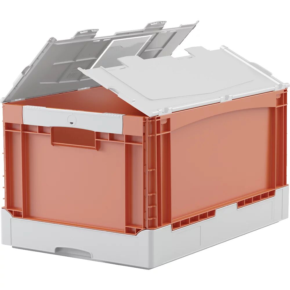 BITO Caja plegable EQ, con ranuras a modo de asas, base acanalada y tapa, L x A x H 600 x 400 x 332 mm, naranja