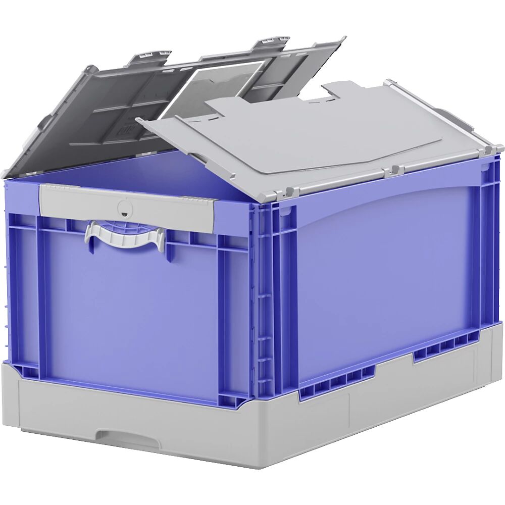 BITO Caja plegable EQ, con asas elevables, base acanalada y tapa, L x A x H 600 x 400 x 332 mm, azul