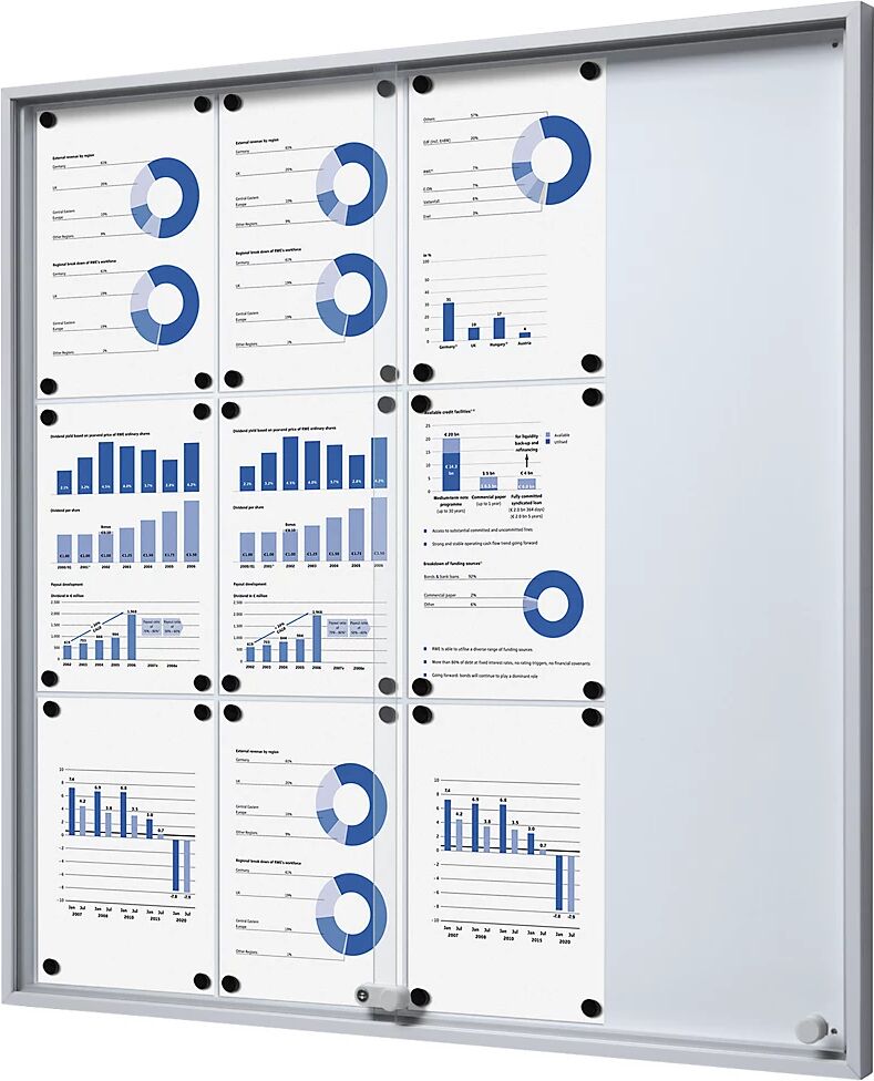 eurokraft pro Vitrina con puertas correderas, A x H x P exteriores 906 x 947 x 50 mm, pared posterior de metal