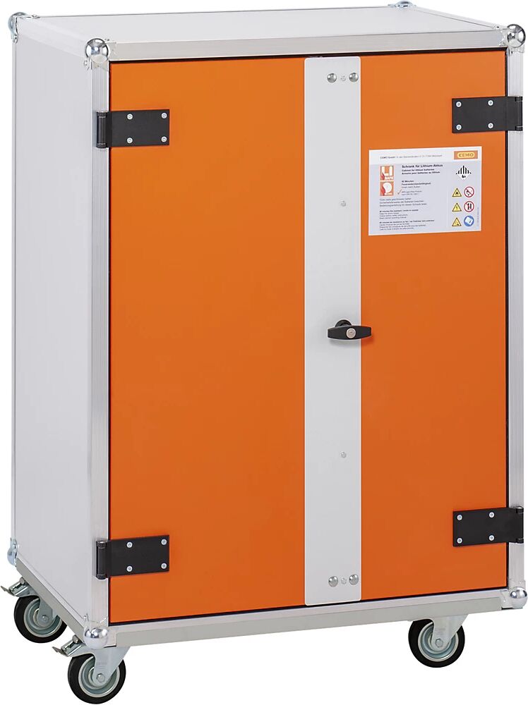 CEMO Armario de carga de seguridad para baterías BASIC, con ruedas, altura 1150 mm, 230 V, naranja/gris