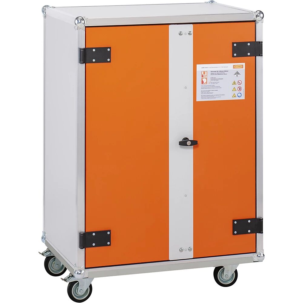 CEMO Armario de carga de seguridad para baterías BASIC, con ruedas, altura 1150 mm, 400 V, naranja/gris