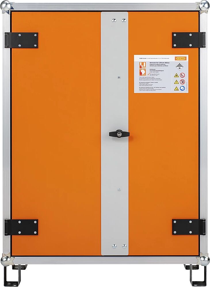 CEMO Armario de carga de baterías de seguridad para sistema de alarma de incendios, A x P x H 830 x 660 x 1110 mm, 400 V, naranja/gris