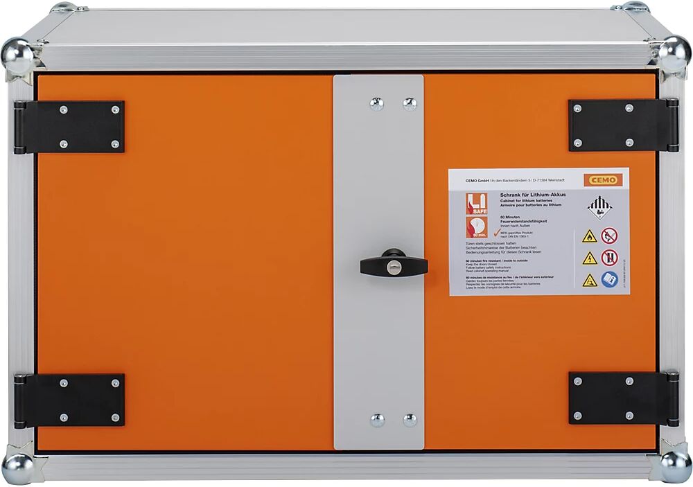 CEMO Armario de carga de baterías de seguridad para sistema de alarma de incendios, A x P x H 830 x 660 x 520 mm, 230 V, naranja/gris