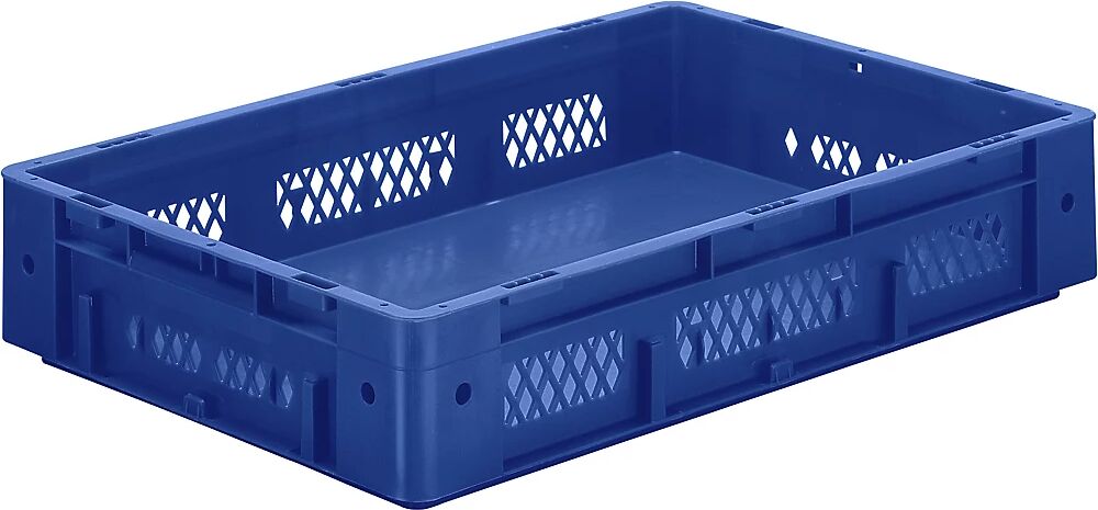 kaiserkraft Euro-recipiente para cargas pesadas, polipropileno, capacidad 20 l, L x A x H 600 x 400 x 120 mm, paredes perforadas, fondo cerrado, azul, UE 2 unidades