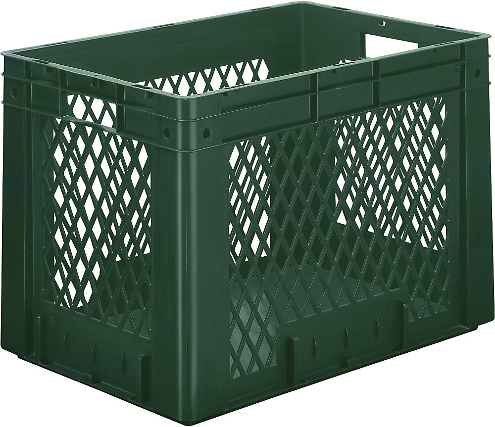 kaiserkraft Euro-recipiente para cargas pesadas, polipropileno, capacidad 80 l, L x A x H 600 x 400 x 420 mm, paredes perforadas, fondo cerrado, verde, UE 2 unidades