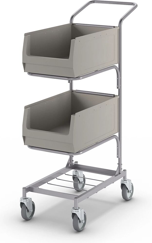 kaiserkraft Carrito de servicio, con 2 cajas visualizables, gris plata, satinado