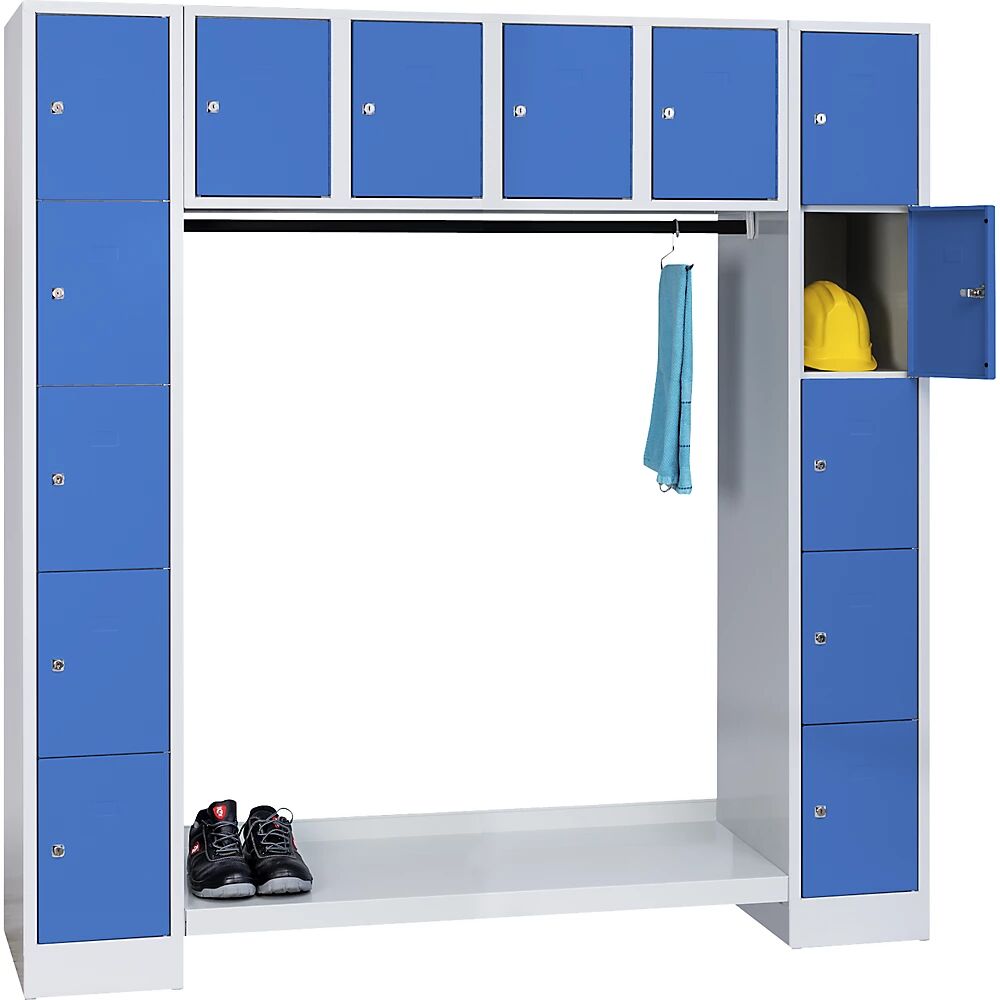 Wolf Perchero modular, abierto, H x A total 1850 x 1800 mm, 14 compartimentos, azul luminoso