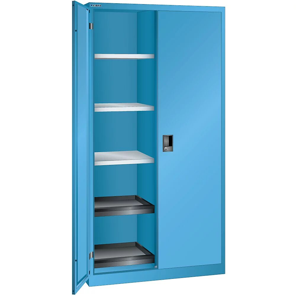 LISTA Armario de puertas batientes, H x A x P 1950 x 1000 x 580 mm, cuerpo vacío con 10 baldas, azul luminoso