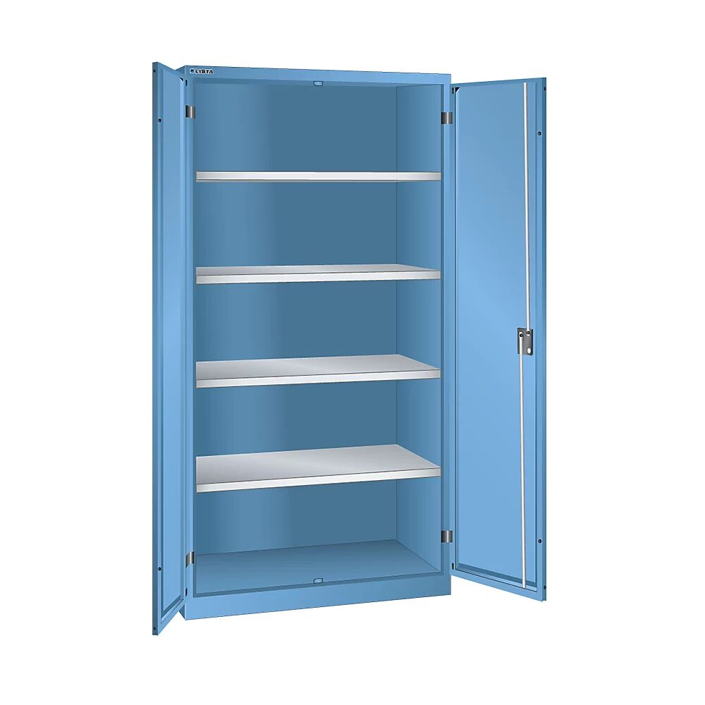 LISTA Armario de puertas batientes, H x A x P 1950 x 1000 x 580 mm, cuerpo vacío con 4 baldas, azul luminoso