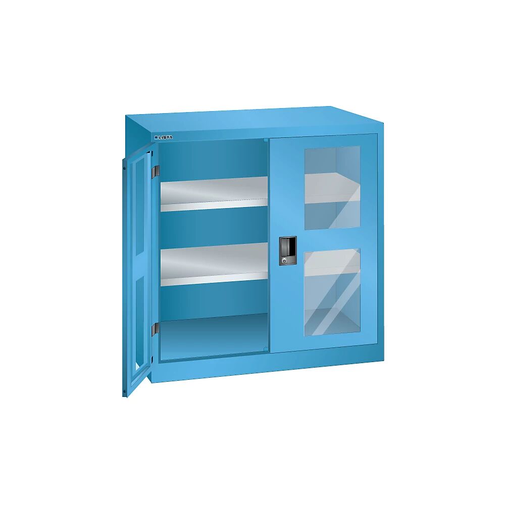 LISTA Armario de puertas batientes, 2 baldas, anchura 1000 mm, con ventanilla, azul luminoso