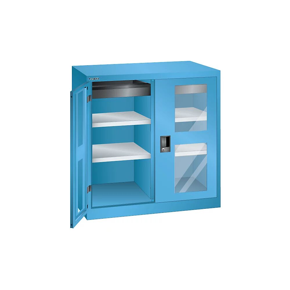 LISTA Armario de puertas batientes, 2 baldas, anchura 1000 mm, con ventanilla, 1 cajón, azul luminoso
