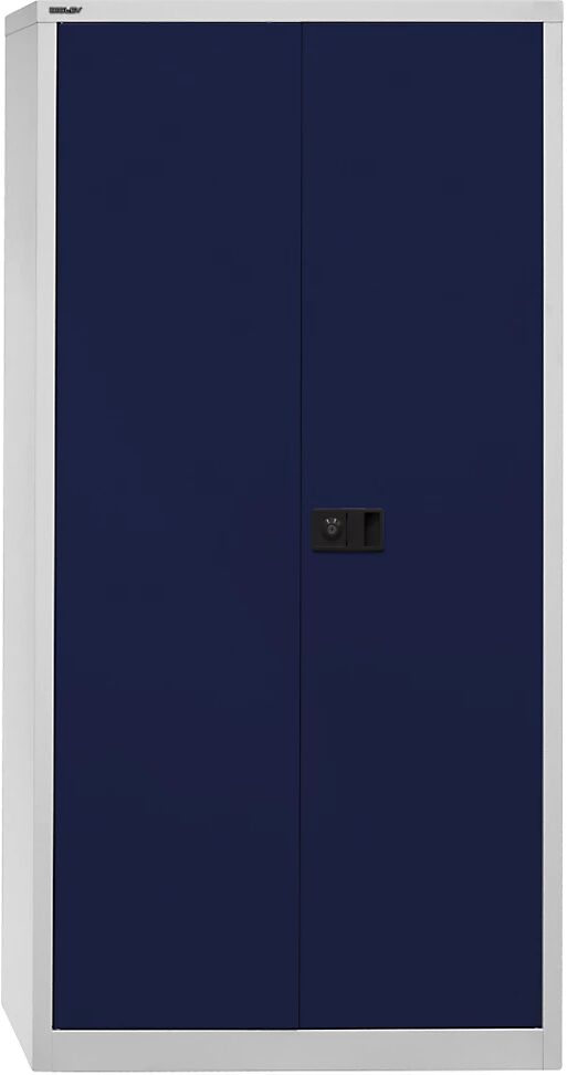 BISLEY Armario de puertas batientes UNIVERSAL, H x A x P 1806 x 914 x 400 mm, 3 baldas, 4 pisos de archivadores, gris luminoso / azul oxford