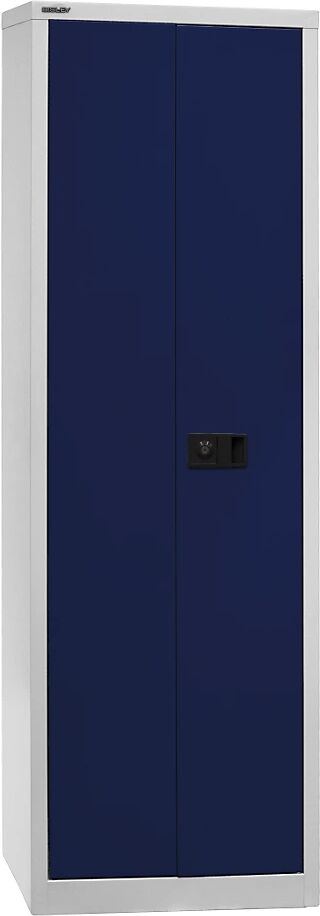 BISLEY Armario de puertas batientes UNIVERSAL, H x A x P 1950 x 600 x 400 mm, 4 baldas, 5 pisos de archivadores, gris luminoso / azul oxford