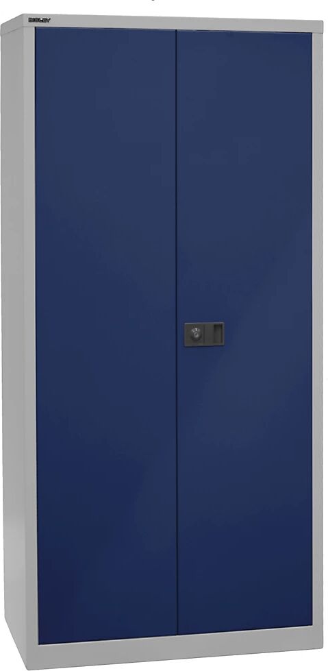 BISLEY Armario de puertas batientes UNIVERSAL, H x A x P 1950 x 914 x 500 mm, 4 baldas galvanizadas, 5 pisos de archivadores, gris luminoso / azul oxford