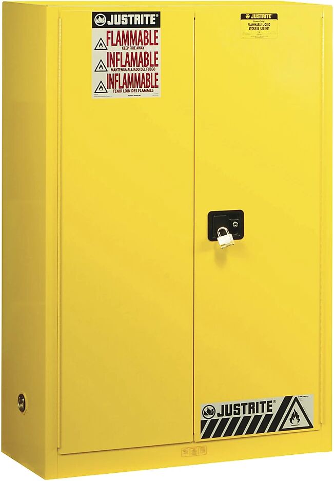 Justrite Armario de seguridad FM, H x A x P 1651 x 1092 x 457 mm, puertas manuales, para sustancias contaminantes del agua, amarillo