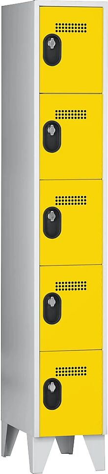 Wolf Armario de compartimentos bajo llave, altura de compartimento 320 mm, HxAxP 1850 x 300 x 500 mm, anchura del compartimento 300 mm, color de cuerpo / puerta gris luminoso / amarillo de zinc