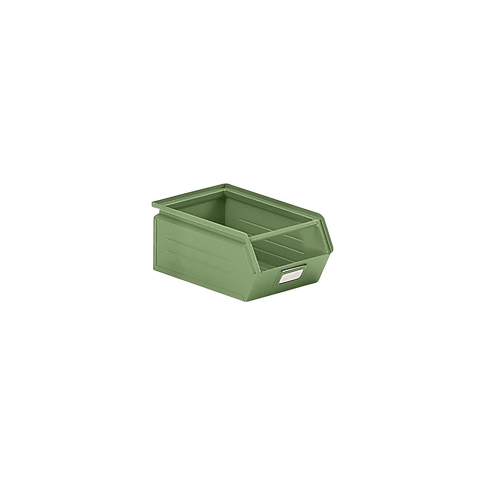 kaiserkraft Caja visualizable de chapa de acero, L x A x H 350 x 210 x 145 mm, con barra portante, verde reseda
