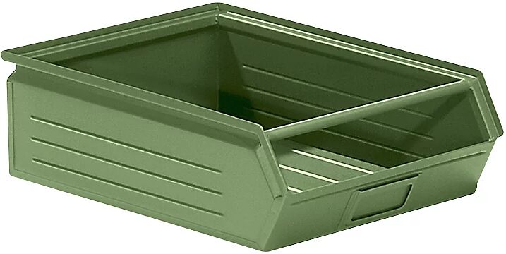 kaiserkraft Caja visualizable de chapa de acero, L x A x H 504 x 310 x 145 mm, con barra portante, verde reseda, a partir de 10 unid.