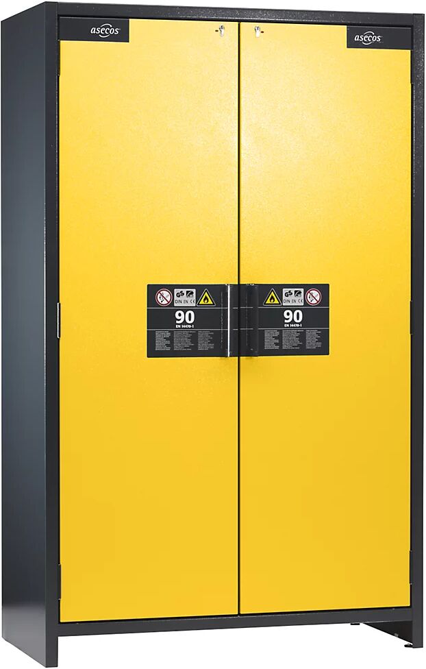 asecos Armario industrial resistente al fuego de tipo 90 para sustancias peligrosas, H x A x P 1955 x 1200 x 615 mm, puertas en amarillo oro