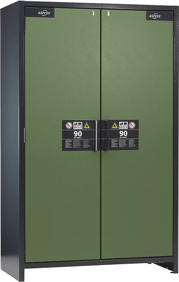 asecos Armario industrial resistente al fuego de tipo 90 para sustancias peligrosas, H x A x P 1955 x 1200 x 615 mm, puertas en verde reseda