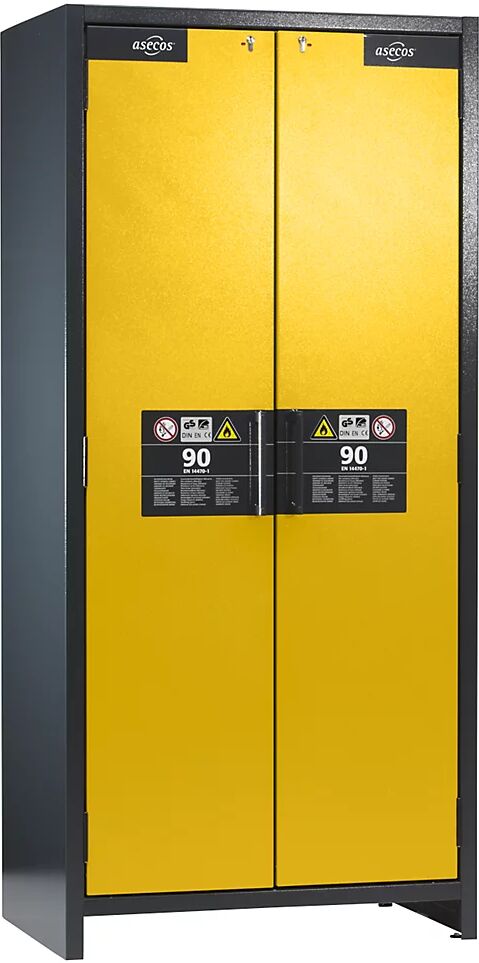 asecos Armario industrial resistente al fuego de tipo 90 para sustancias peligrosas, H x A x P 1955 x 900 x 615 mm, puertas en amarillo oro